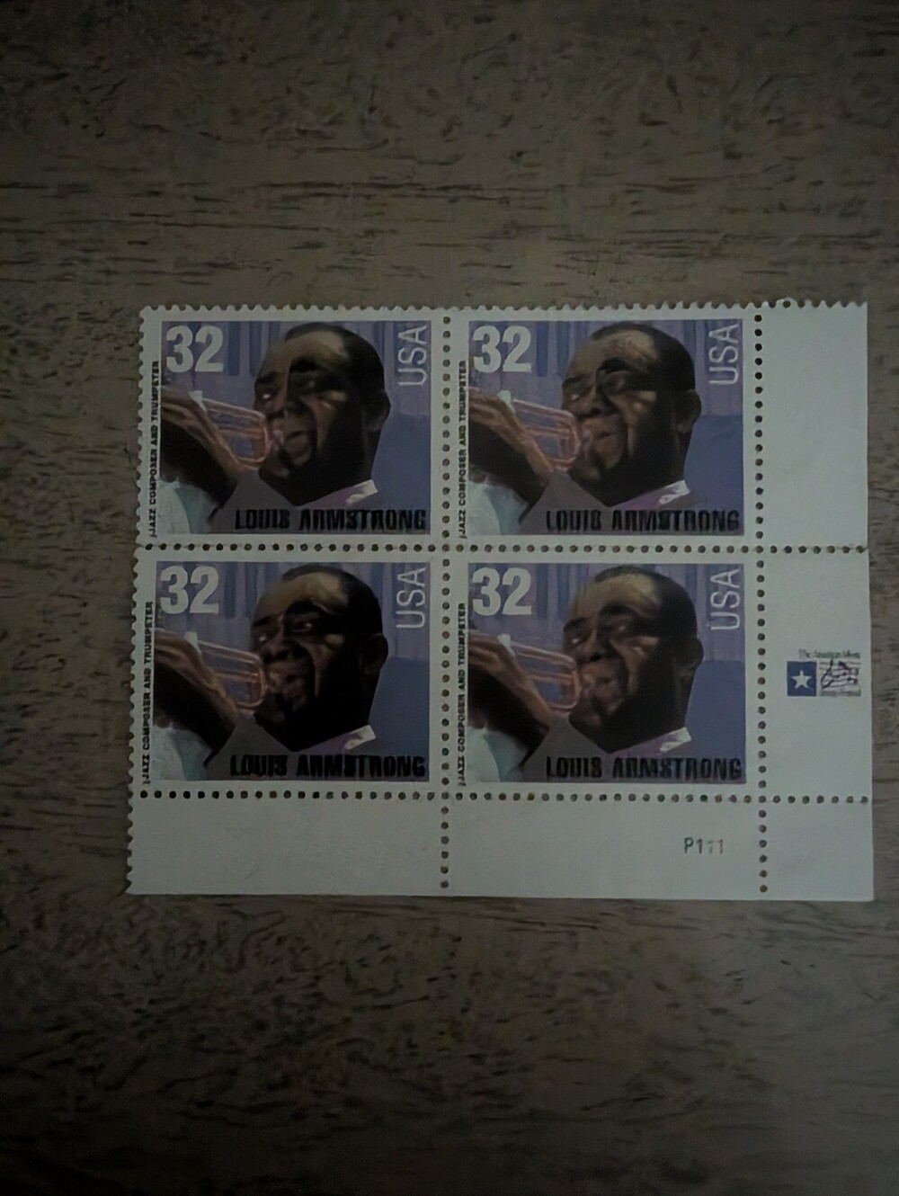 Louis Armstrong Commemorative Stamp Sheet - Purple and Black